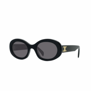 Celine Triomphe Metal CL40194U 01A Shiny Black/ Grey Organic Oval Women's Sunglasses
