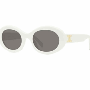 Celine Triomphe CL40194U 25A Shiny Ivory Smoke Organic Oval Women's Sunglasses.