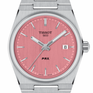 Tissot PRX 35mm T-Classic Pink Dial Grey Strap Stainless Steel Swiss Quartz Unisex Watch  T1372101133100