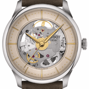 Tissot Chemin Des Tourelles Skeleton T-Classic Swiss Automatic  Ivory Dial Green Strap Men's Watch T1398361626100