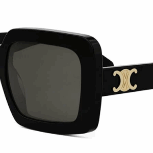 Celine Triomphe CL40304U 01A Shiny Black with Gold/Smoke Square Women's Sunglasses
