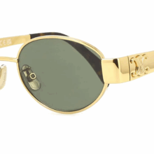 Celine Metal Triomphe CL40235U 30N Shiny Endura Gold/Green Oval Women's Sunglasses