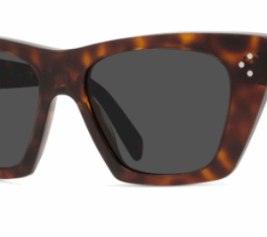Celine 3 Dots CL40187I 52A Shiny Dark Havana/Smoke Cat-Eye Women's Sunglasses