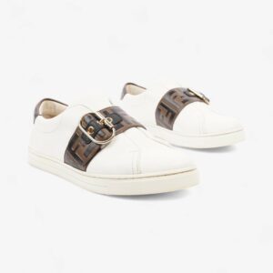 Fendi FF Logo Buckled Low Top Sneakers White / Zucca Leather EU 38 UK 5
