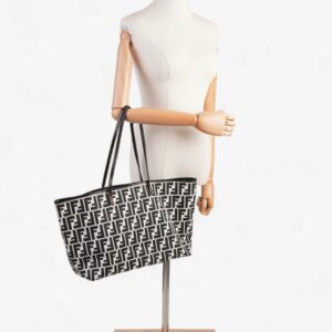 Fendi FF Roll Tote White / Black Canvas