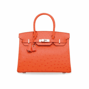 Hermes Birkin 30 Ostrich Leather Tangerine Palladium Hardware