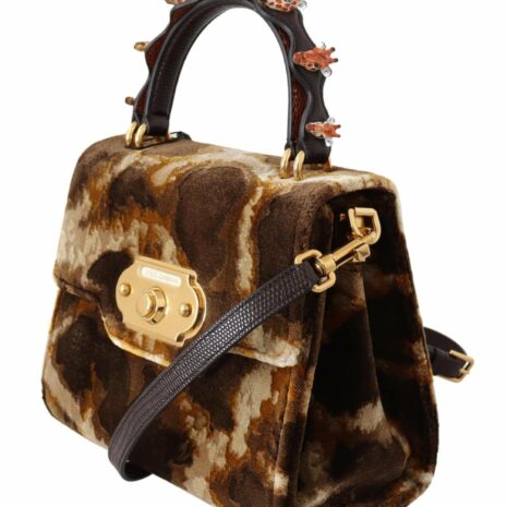 Dolce & Gabbana Devotion Small Velvet Giraffe Print Bag
