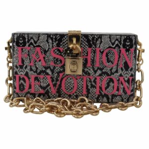 Dolce & Gabbana Fashion Devotion Box Bag Women's Black Acrylic Box Bag with Chain Strap 'Fashion Devotion' Printed Box Bag Chain Strap Box Bag - Black Women's Fashion Devotion Box Bag by Dolce & ONE SIZE Gray