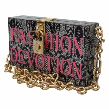 Dolce & Gabbana Fashion Devotion Box Bag Women's Black Acrylic Box Bag with Chain Strap 'Fashion Devotion' Printed Box Bag Chain Strap Box Bag - Black Women's Fashion Devotion Box Bag by Dolce &