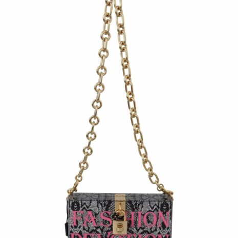 Dolce & Gabbana Fashion Devotion Box Bag Women's Black Acrylic Box Bag with Chain Strap 'Fashion Devotion' Printed Box Bag Chain Strap Box Bag - Black Women's Fashion Devotion Box Bag by Dolce &