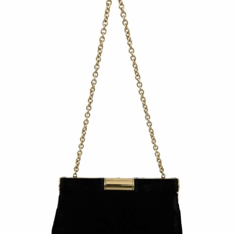 Dolce & Gabbana Velvet Evening Party Crossbody with Crystal Studs and Gold Chain Strap