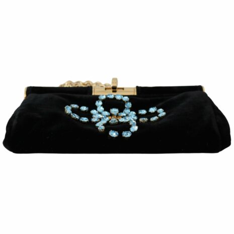 Dolce & Gabbana Velvet Evening Party Crossbody with Crystal Studs and Gold Chain Strap