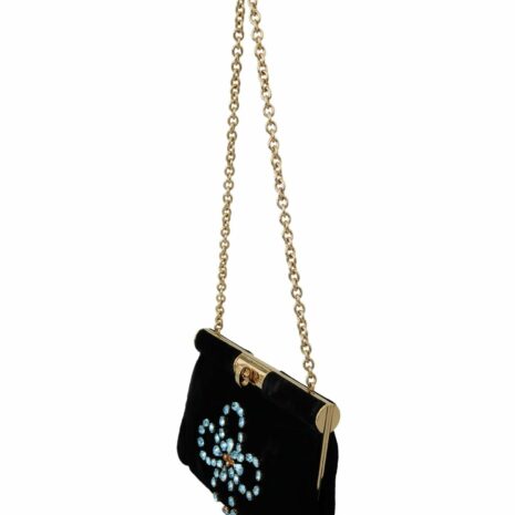 Dolce & Gabbana Velvet Evening Party Crossbody with Crystal Studs and Gold Chain Strap