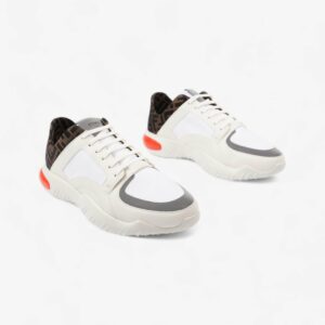 Fendi FF Logo Low Top Sneakers White / Brown / Red Canvas EU 42 UK 8