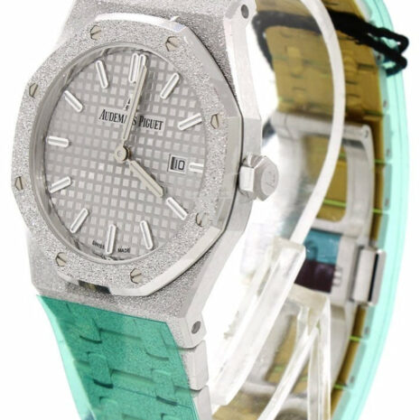 Audemars Piguet Royal Oak 33Mm Rhodium-Toned Dial Diamond Hammered White Gold Ladies Watch