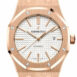 Audemars Piguet Royal Oak 41Mm Silver-Toned Dial Pink Gold Brown Alligator Strap Watche