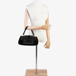 Fendi Zucchino Shoulder Bag Black / Light Gold Suede