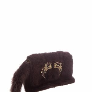 Gucci F/W 2004 By Tom Ford  Burgundy Mink & Crystal Wolf Head Clutch