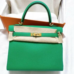 Hermes Kelly 25cm Menthe Togo GHW