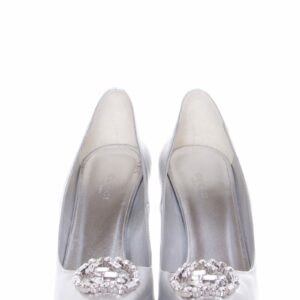 Gucci Metallic Silver Embellished Toe Heels SZ 38.5