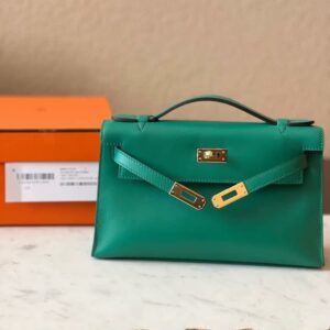 Hermes Kelly Pochette Vert Vertigo Swift Gold Hardware