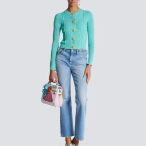 Blue Cropped Knit Cardigan