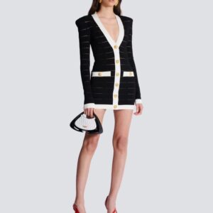 Two-Tone Knit Dress with Buttons