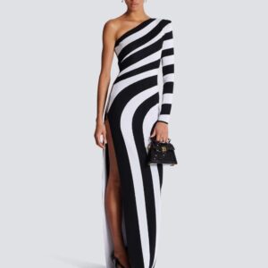 Long Asymmetrical Striped Knit Dress