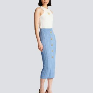 BalmainButtoned Rib-Knit Midi Skirt at Fashion Clinic