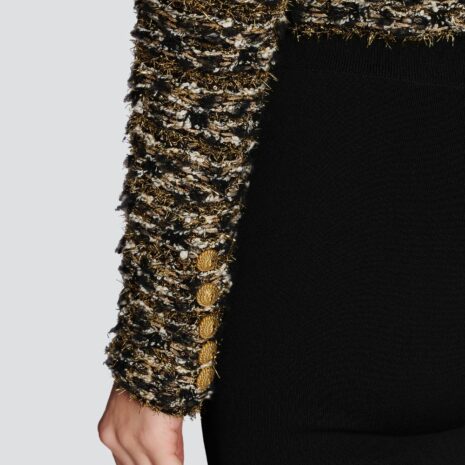 BalmainCropped Lurex Tweed Round Neck Jacket at Fashion Clinic