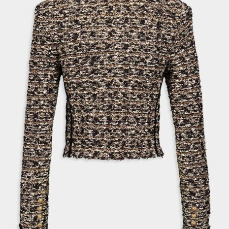 BalmainCropped Lurex Tweed Round Neck Jacket at Fashion Clinic