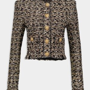 BalmainCropped Lurex Tweed Round Neck Jacket at Fashion Clinic