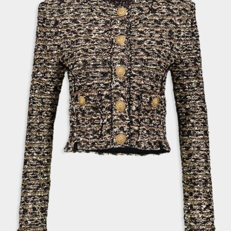 BalmainCropped Lurex Tweed Round Neck Jacket at Fashion Clinic