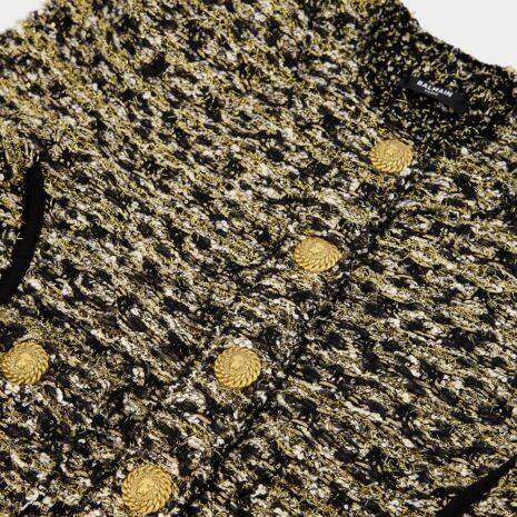 BalmainCropped Lurex Tweed Round Neck Jacket at Fashion Clinic