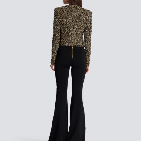 BalmainCropped Lurex Tweed Round Neck Jacket at Fashion Clinic