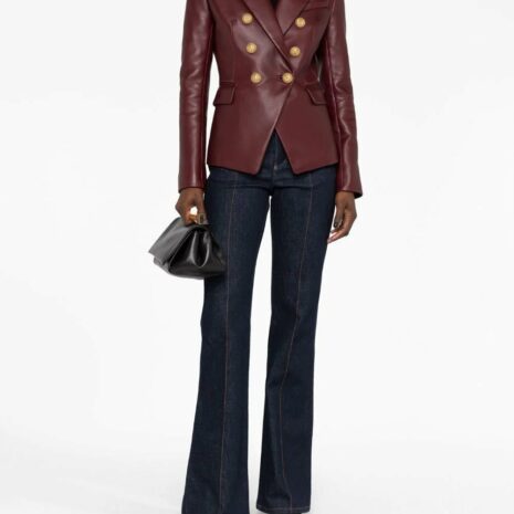 BalmainDouble-Breasted Leather Blazer at Fashion Clinic