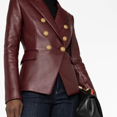 BalmainDouble-Breasted Leather Blazer at Fashion Clinic