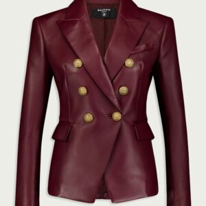 BalmainDouble-Breasted Leather Blazer at Fashion Clinic