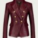 BalmainDouble-Breasted Leather Blazer at Fashion Clinic