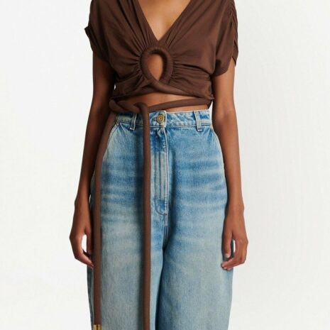 BalmainDraped crop top at Fashion Clinic
