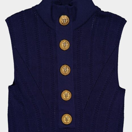 BalmainEmbossed-Buttons High-Neck Top at Fashion Clinic