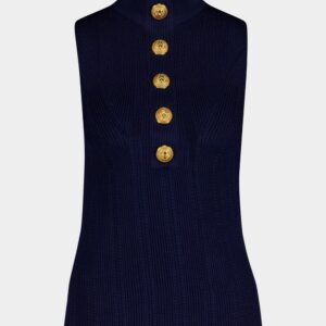 BalmainEmbossed-Buttons High-Neck Top at Fashion Clinic