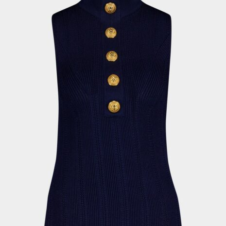 BalmainEmbossed-Buttons High-Neck Top at Fashion Clinic