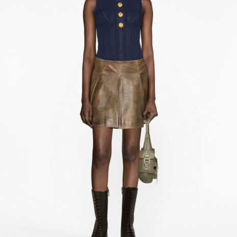 BalmainEmbossed-Buttons High-Neck Top at Fashion Clinic