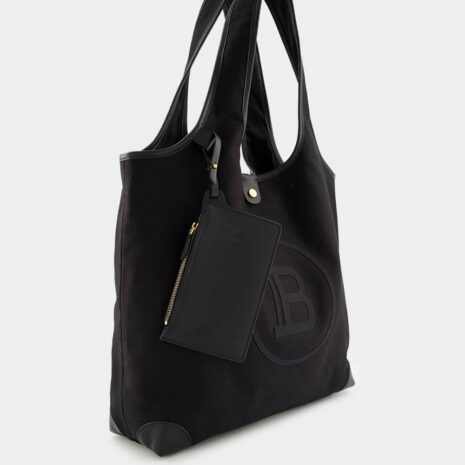 BalmainEmbroidered Logo Canvas and leather Grocery Bag at Fashion Clinic