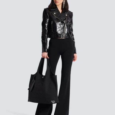 BalmainEmbroidered Logo Canvas and leather Grocery Bag at Fashion Clinic