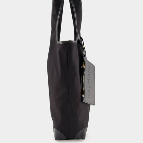 BalmainEmbroidered Logo Canvas and leather Grocery Bag at Fashion Clinic