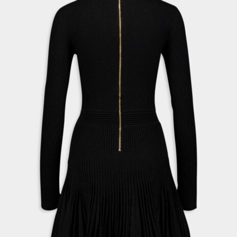 BalmainFlared Ribbed-Knit Mini Dress at Fashion Clinic