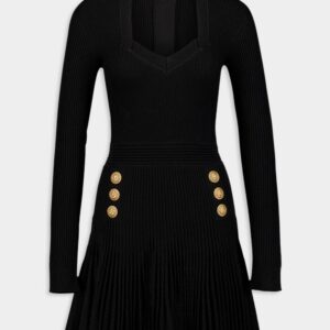 BalmainFlared Ribbed-Knit Mini Dress at Fashion Clinic