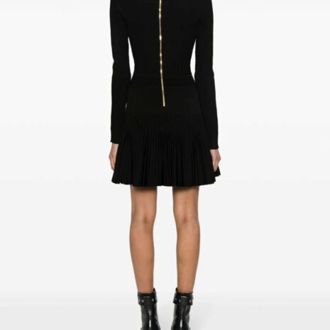 BalmainFlared Ribbed-Knit Mini Dress at Fashion Clinic